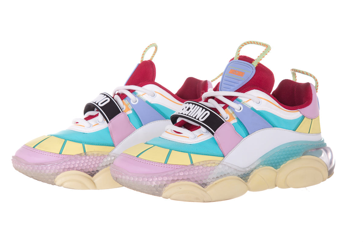 Moschino Multicolored Logo-Strap Teddy-Sole Sneakers SZ 40