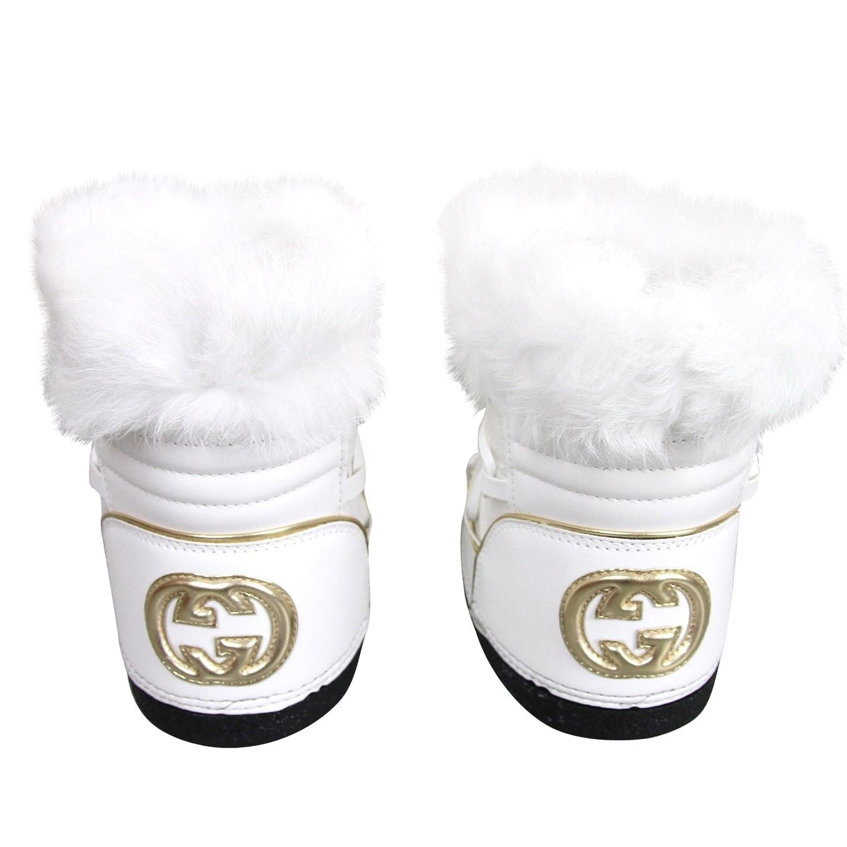 Gucci Unisex White Nylon Interlocking G Fur Trim Kids Boots