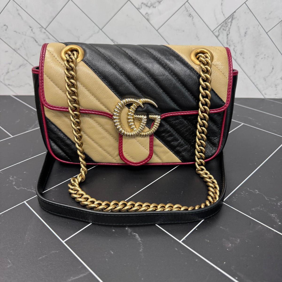 Gucci Marmont Tri Color Small Torchon Matelasse Crossbody Bag