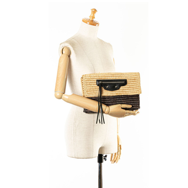 balenciaga Raffia Leather Clutch Bag