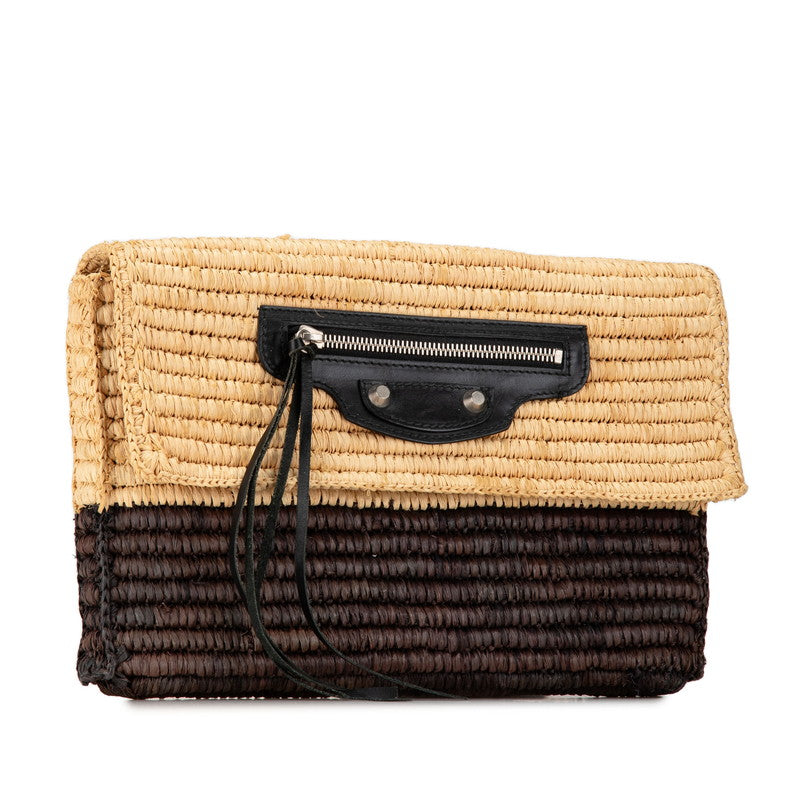 balenciaga Raffia Leather Clutch Bag