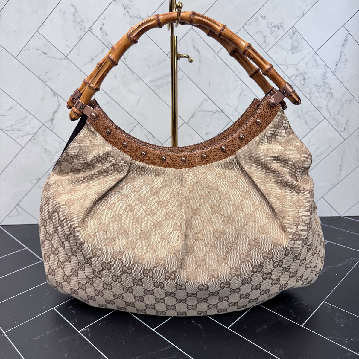 Gucci Vintage Bamboo Large Canvas Tote Bag