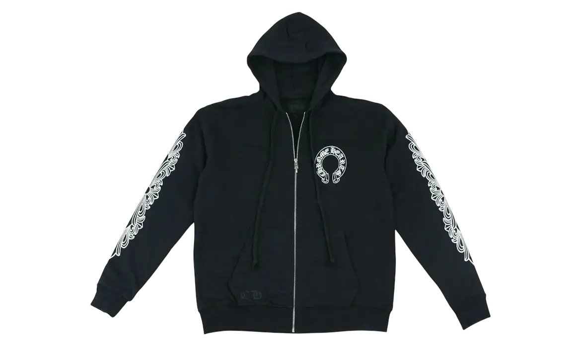Chrome Hearts Horseshoe Floral Cross Sleeve Zip Up Hoodie