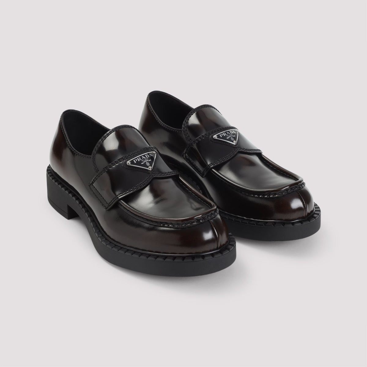 PRADA Premium Leather Chocolate Loafers for Men