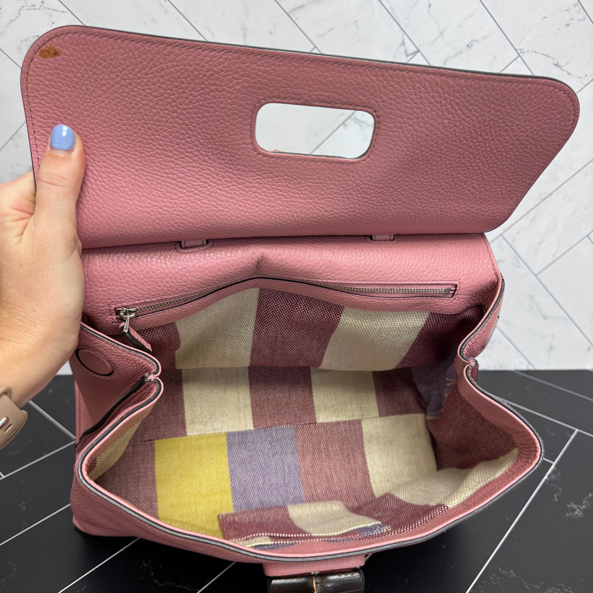 Gucci Pink Bamboo Daily Top Handle Bag