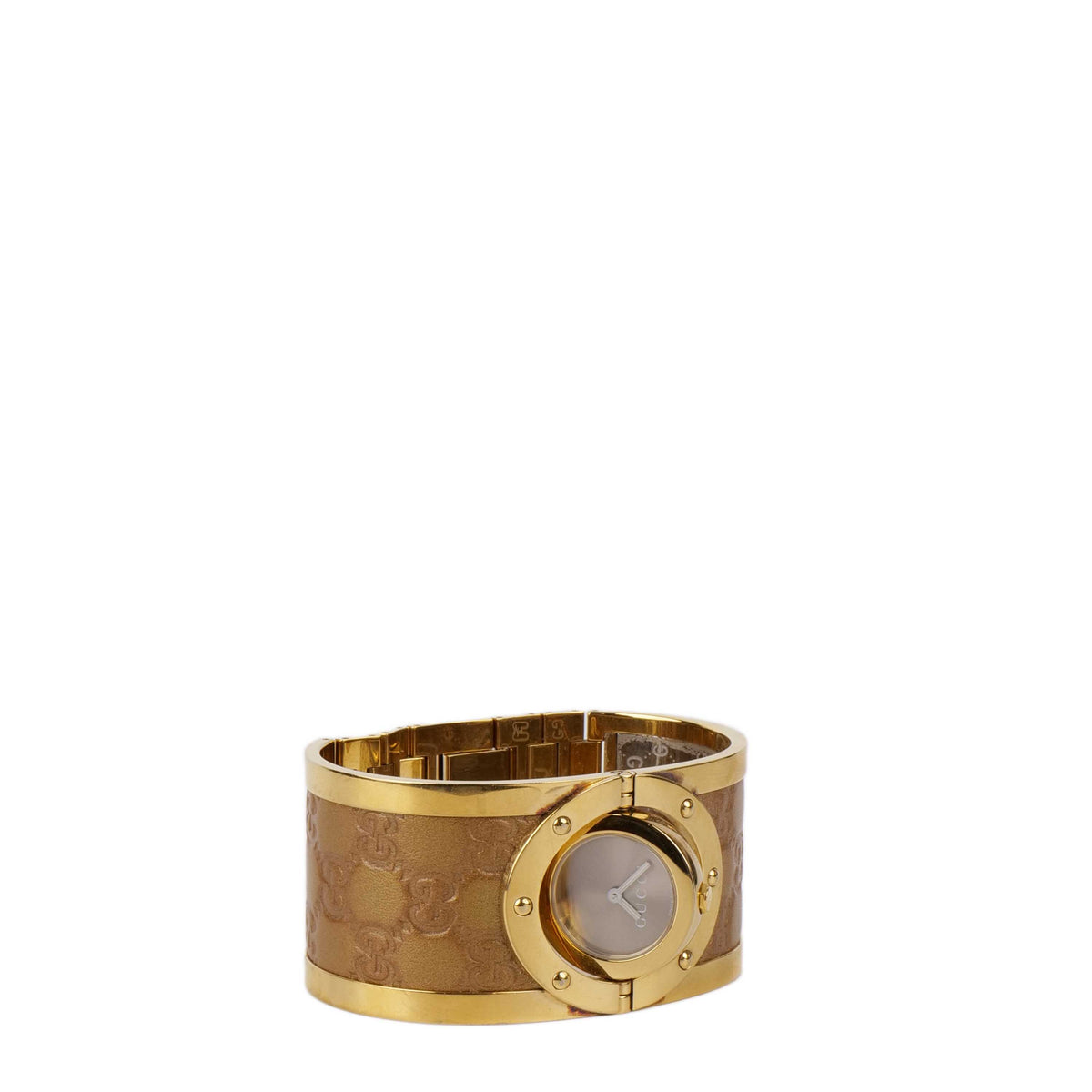 Gucci Twirl Reversible Gold Bracelet Watch.