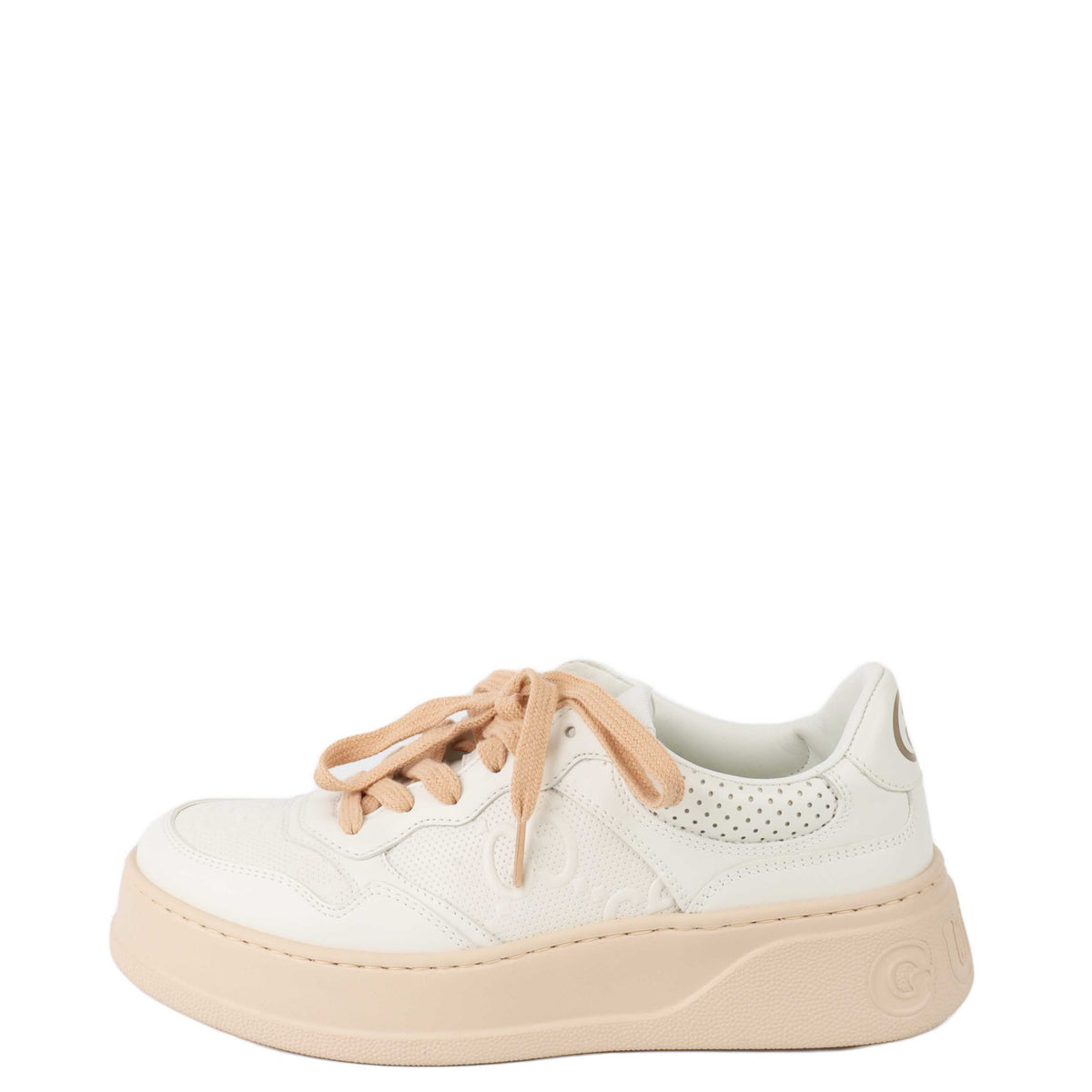 Gucci GG Embossed White & Pink Sneakers.