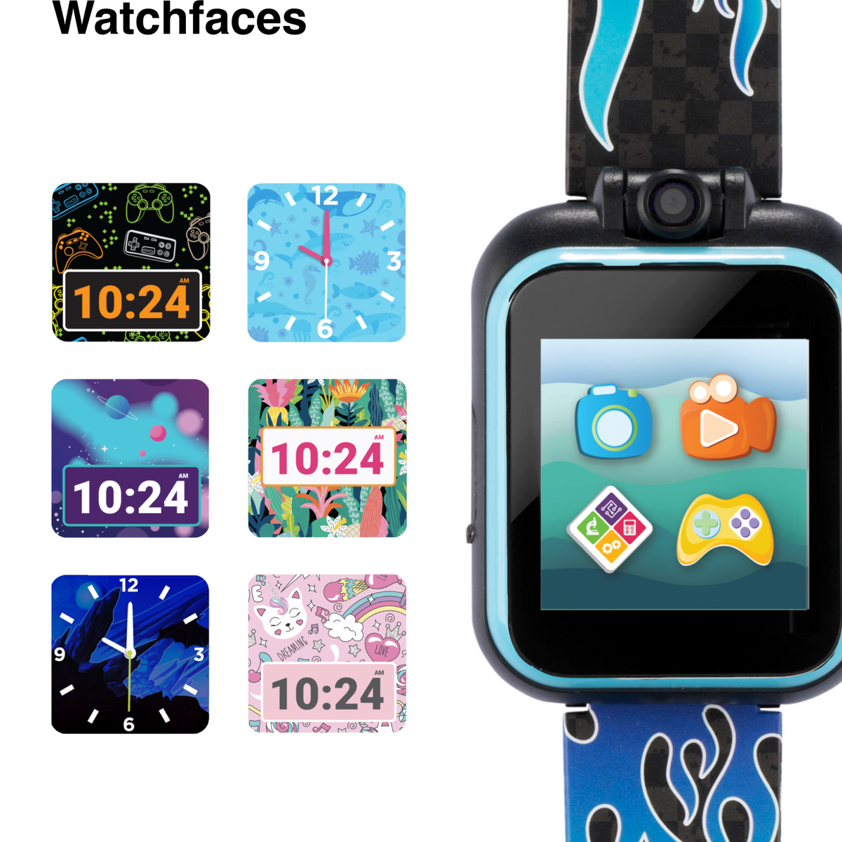 PlayZoom 2 Kids Smartwatch & Earbuds Set: Blue Racing Flames