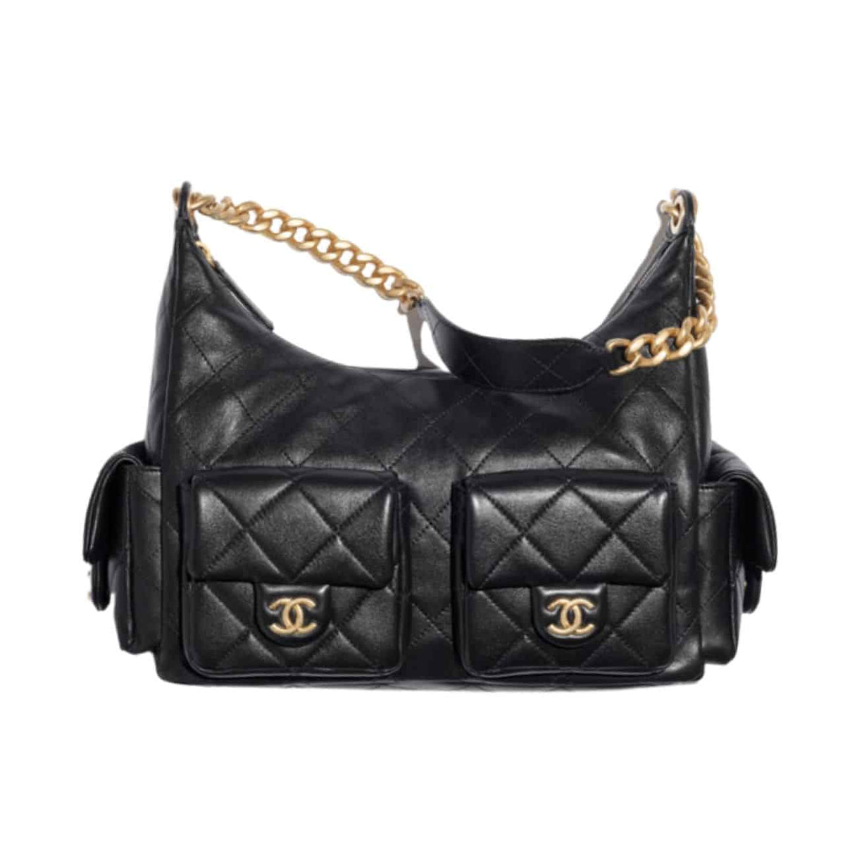 CC MAXI HOBO BAG GOLD TONE METAL BLACK 25CM