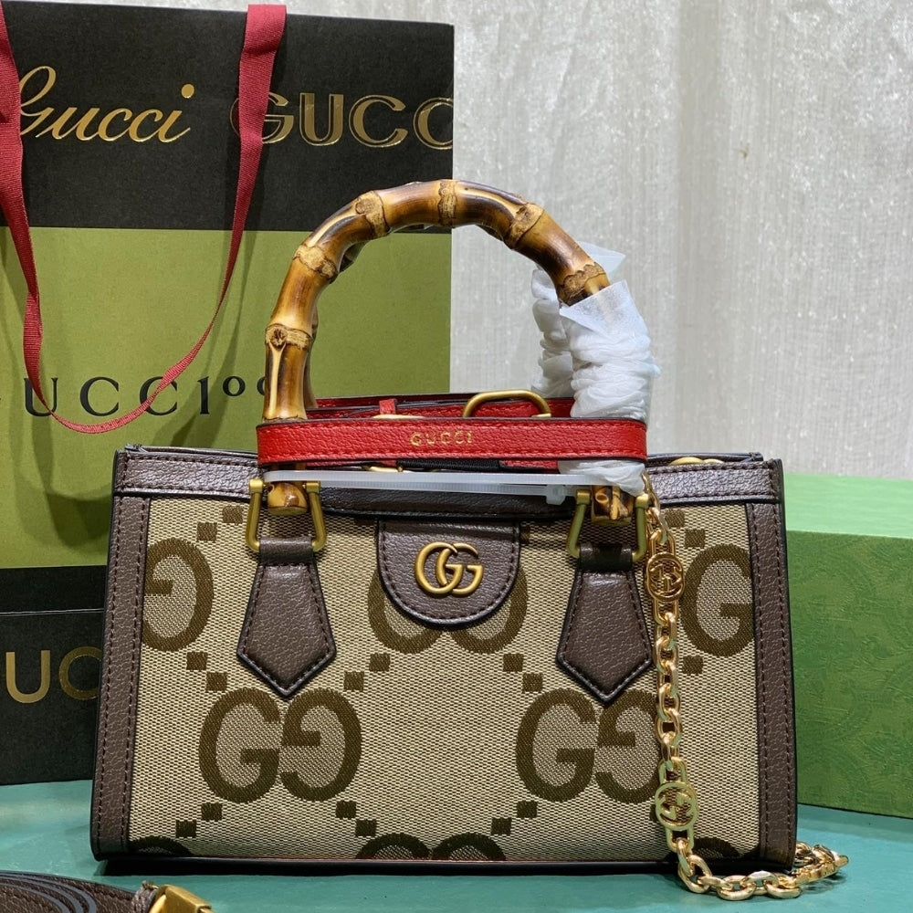 GG DIANA JUMBO GG MINI TOTE BAG CAMEL EBONY 27CM