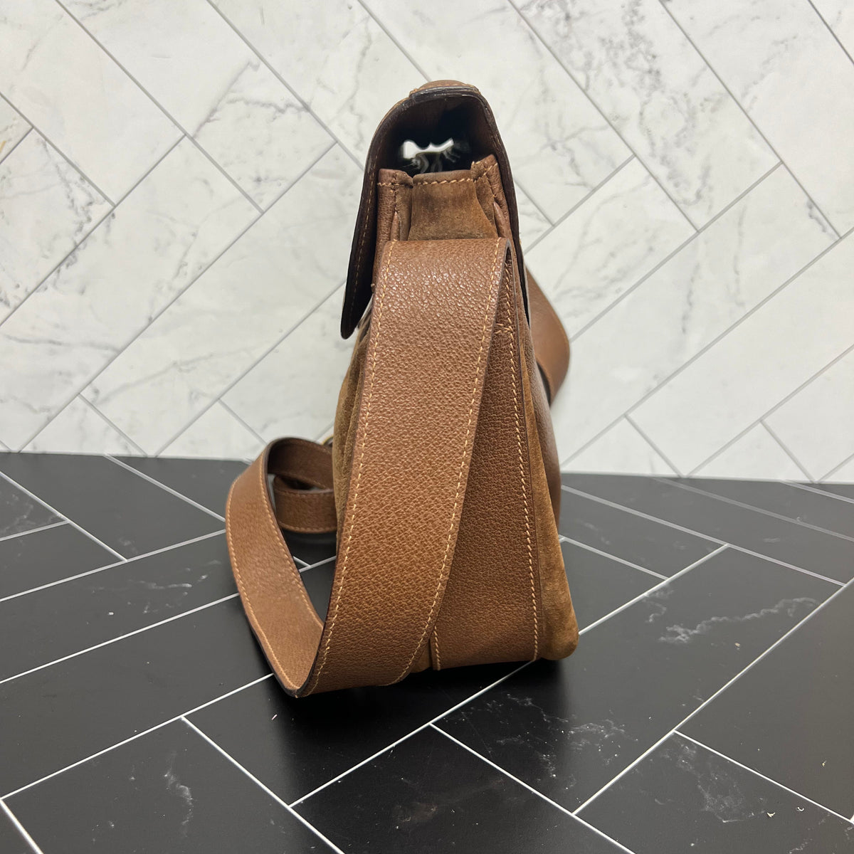 Gucci Brown Leather & Suede Saddle Bag