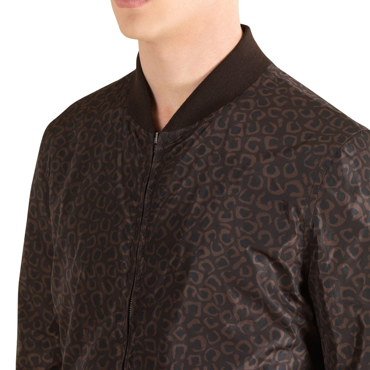 Gucci Men's Bomber Brown Polyamide Leopard Print Jacket