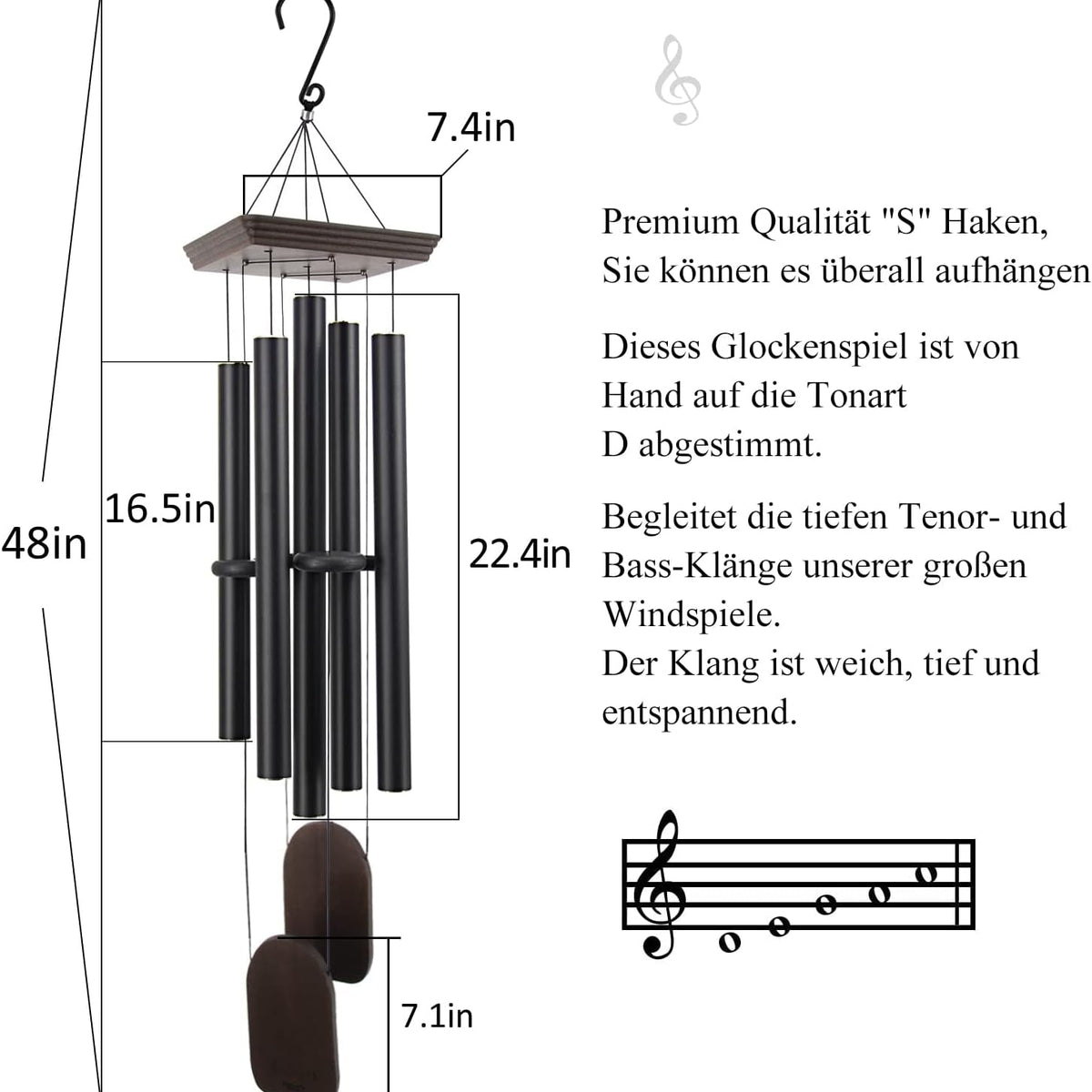 Large Wind Chimes Outdoor 48 Inch Sympathy Wind Chime with 5 Heavy Aluminum Tubes Tuned Soothing Melody, Memorial Wind Chimes for outside Decoration (Patio, Garden, Yard)