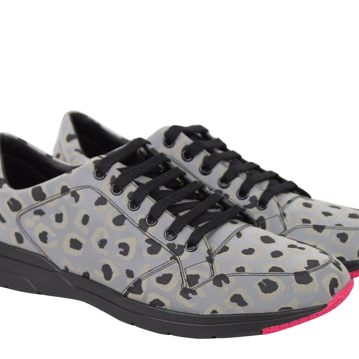 Gucci Men's Reflex Leopard Print Gray Fabric Running Sneakers