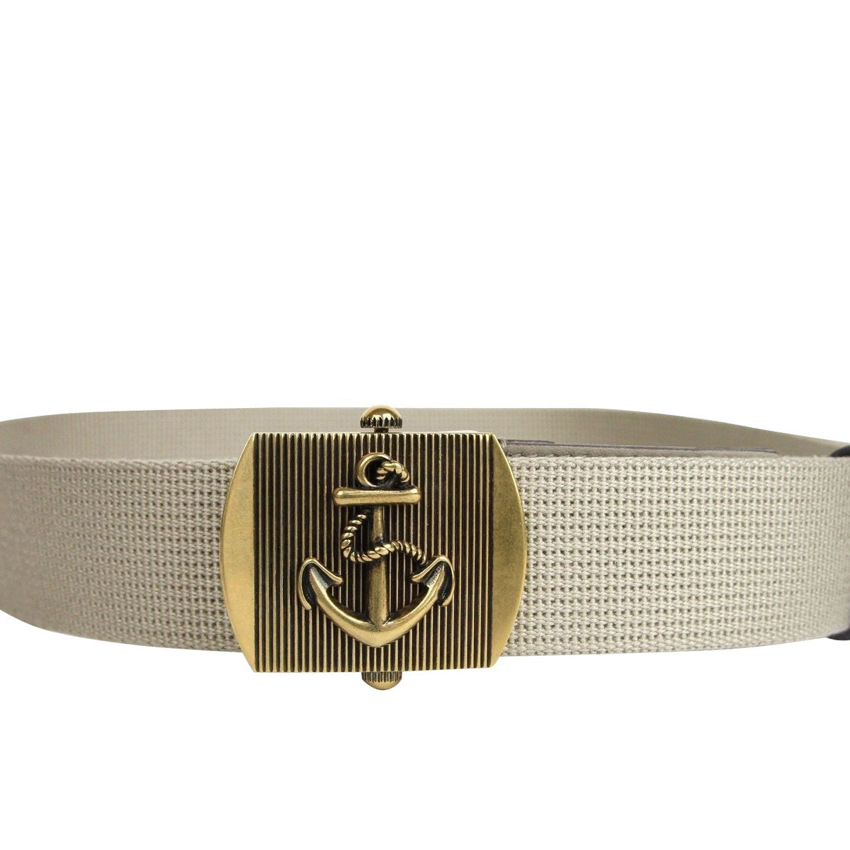 Gucci Men's Military Beige Fabric Belt Anchor Brass Buckle 375191 1523