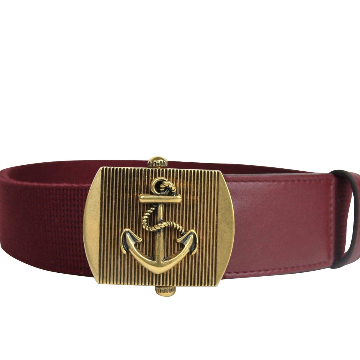 Gucci Men's Military Burgundy Fabric Anchor Brass Buckle Belt 375191 6148
