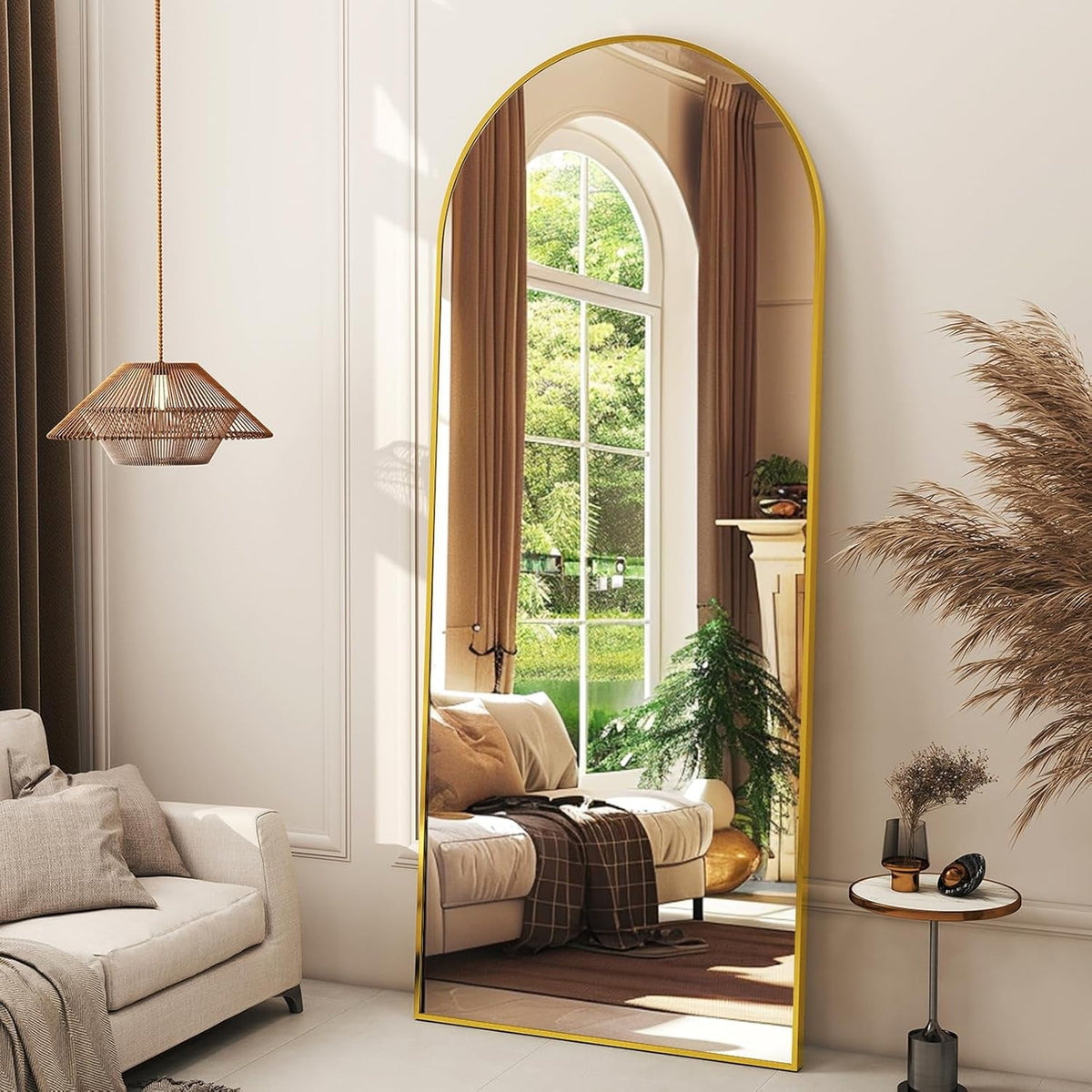 56" X21 Arched Full Length Mirror Floor Mirrors with Aluminum Alloy Frame Free-S