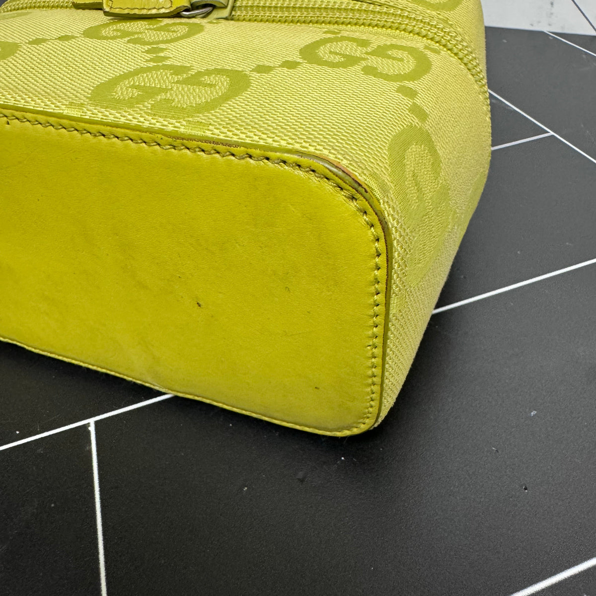 Gucci Green Canvas Top Handle Vanity Bag