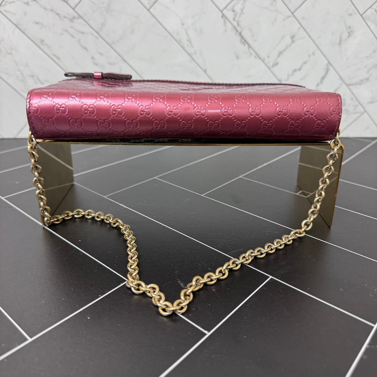 Gucci Metallic GG Pink Wallet on Chain
