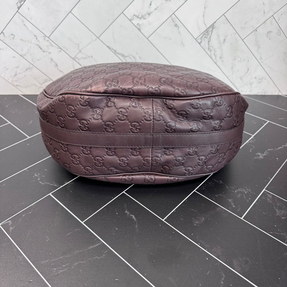 Gucci Maroon GG Leather Shoulder Hobo Bag