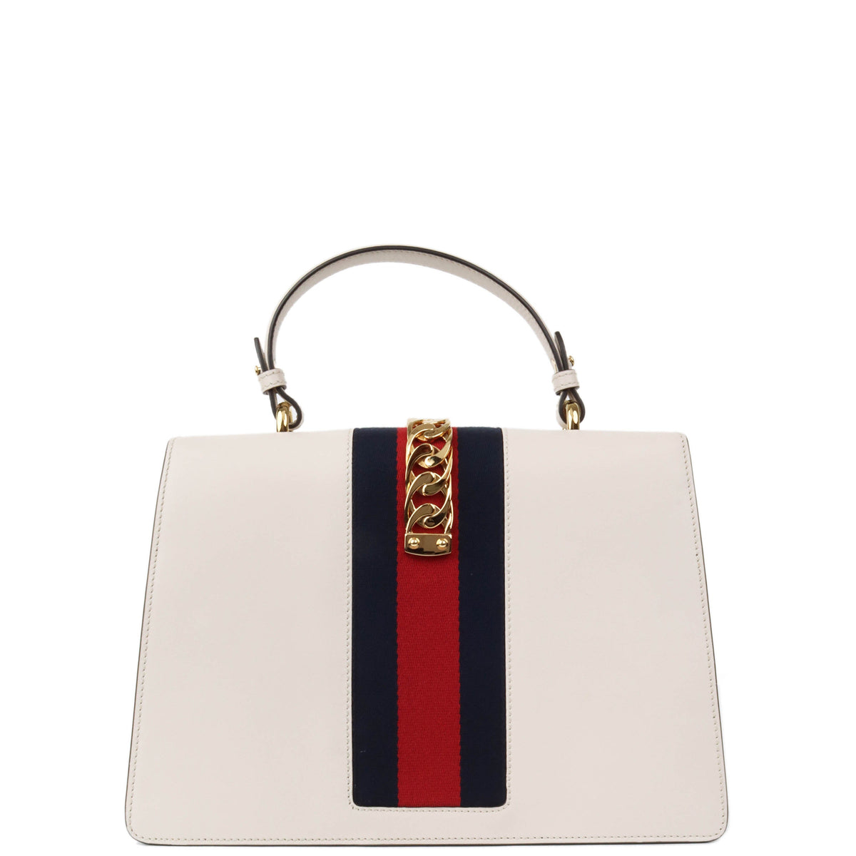 Gucci White Smooth Calfskin Leather Floral Embroidered Medium Sylvie Top Handle Bag