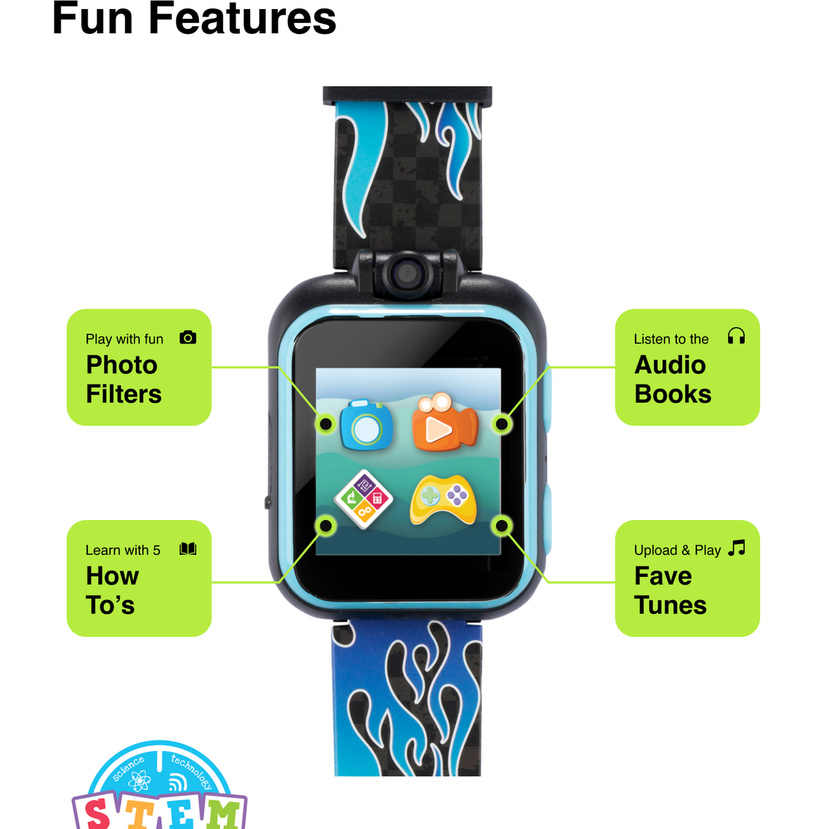 PlayZoom 2 Kids Smartwatch & Earbuds Set: Blue Racing Flames
