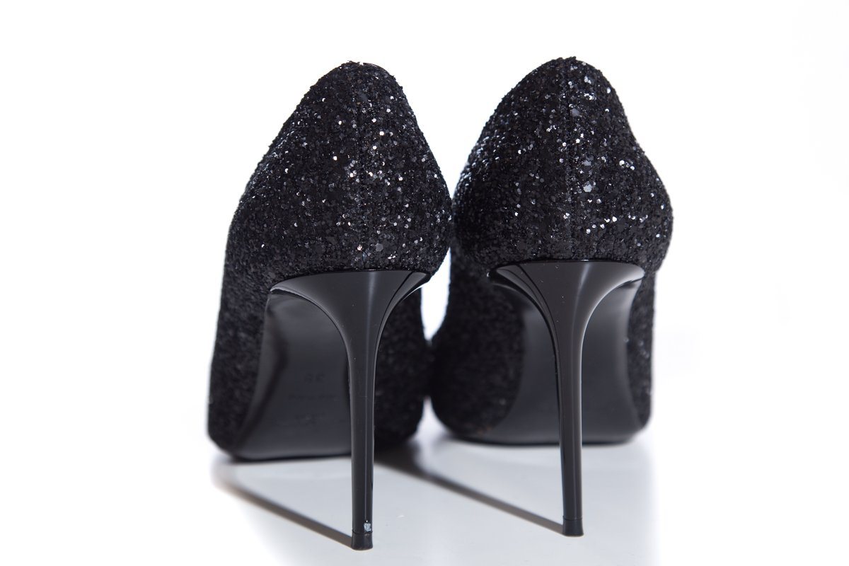 Yves Saint Laurent Black Glitter Zoe Heels SZ 38