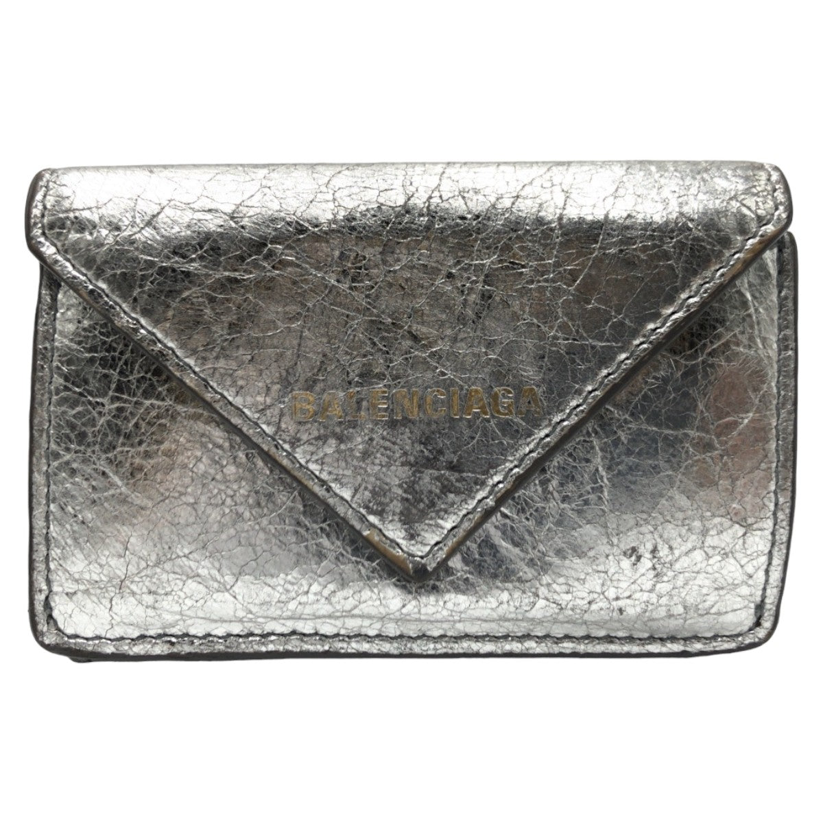 balenciaga Silver Leather Tri-Fold Wallet