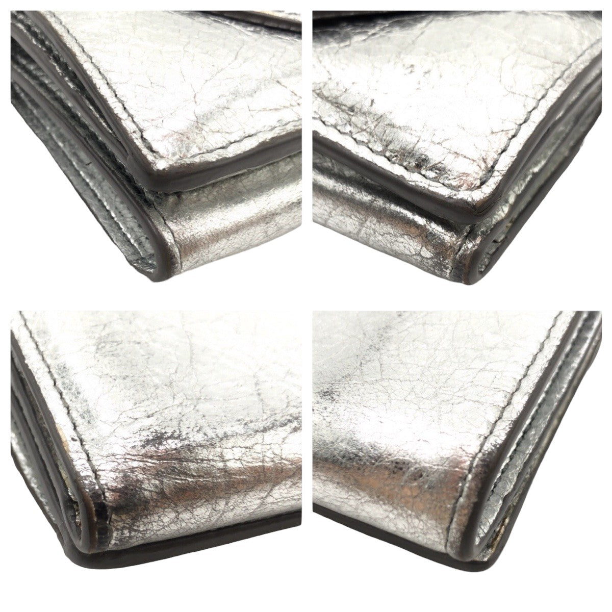 balenciaga Silver Leather Tri-Fold Wallet
