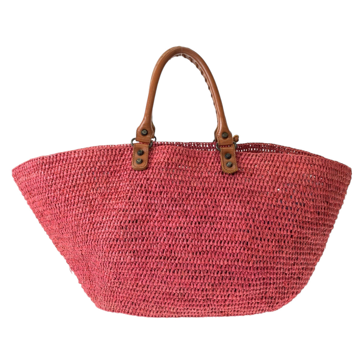 balenciaga Pink Brown Straw Leather Tote Bag