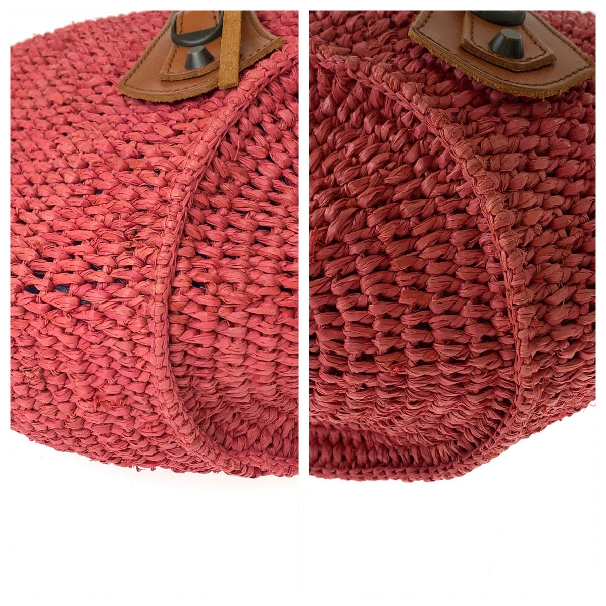 balenciaga Pink Brown Straw Leather Tote Bag