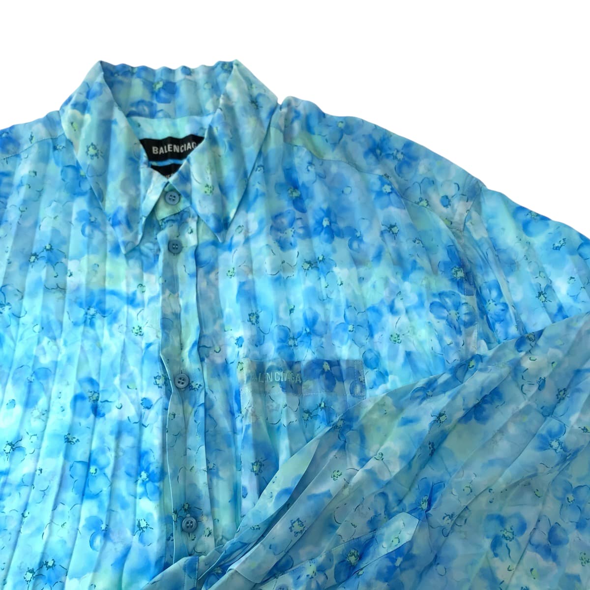 balenciaga Floral Polyester Dress Shirt L