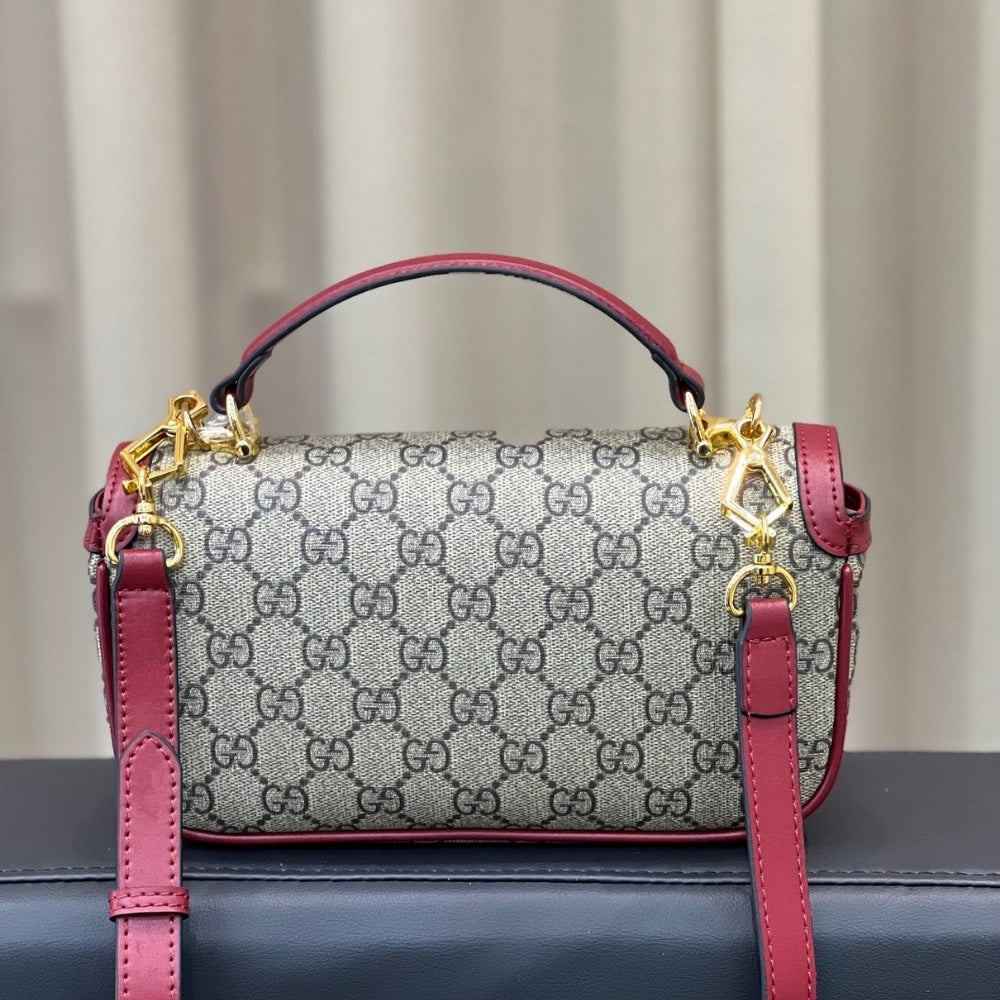 GG HORSEBIT 1955 SOFT SMALL TOP HANDLE BAG ROSSO ANCORA RED 22CM 815206 FAD6M 8759