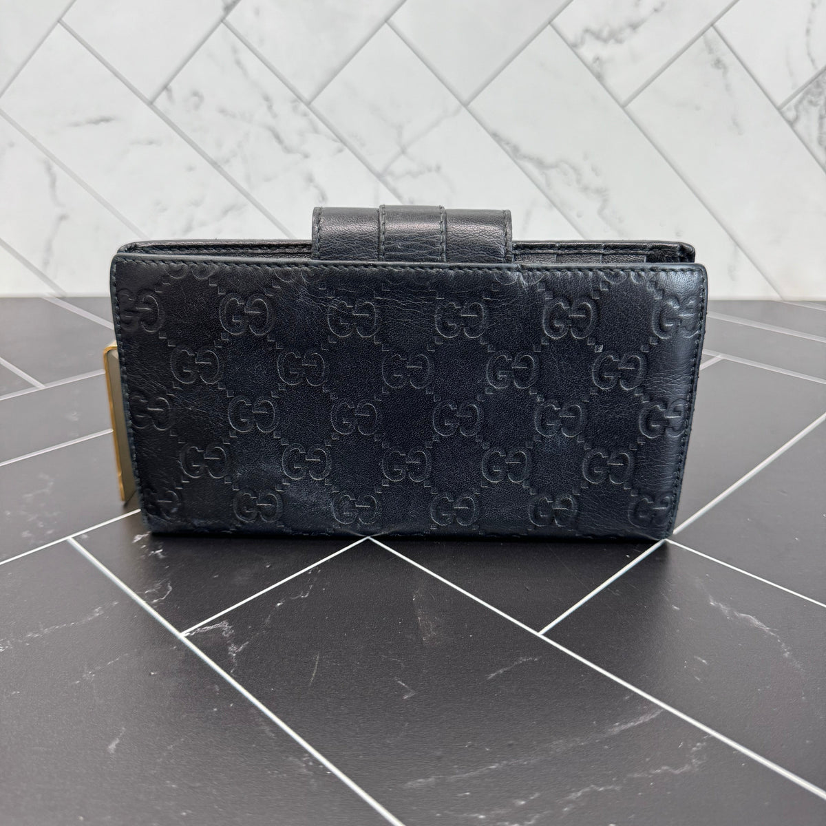 Gucci Black Guccisma Leather Long Wallet