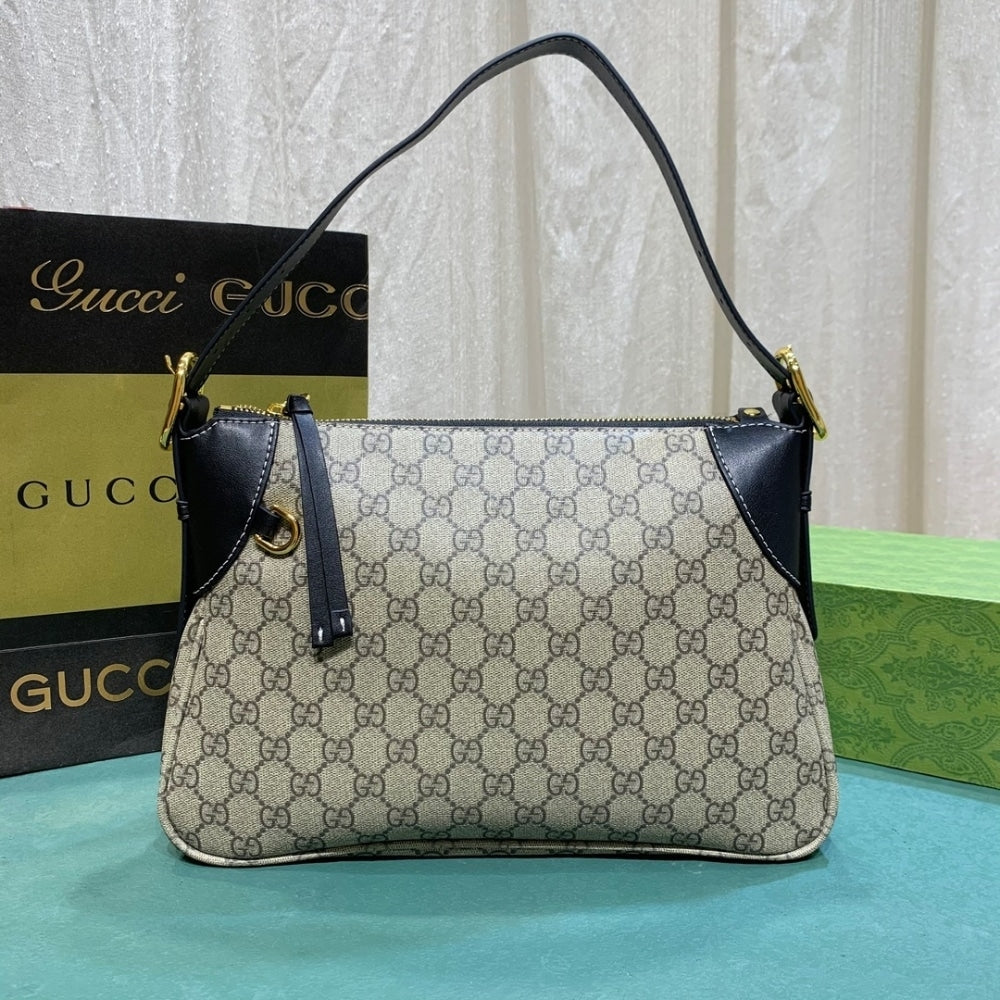 GG GG EMBLEM LARGE SHOULDER BAG BEIGE AND DARK BROWN 31CM ?815217 FAD6L 9741