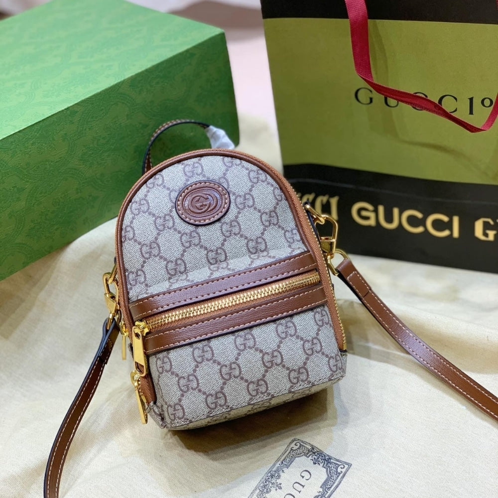 GG MINI CANVAS INTERLOCKING G BACKPACK BROWN 19CM