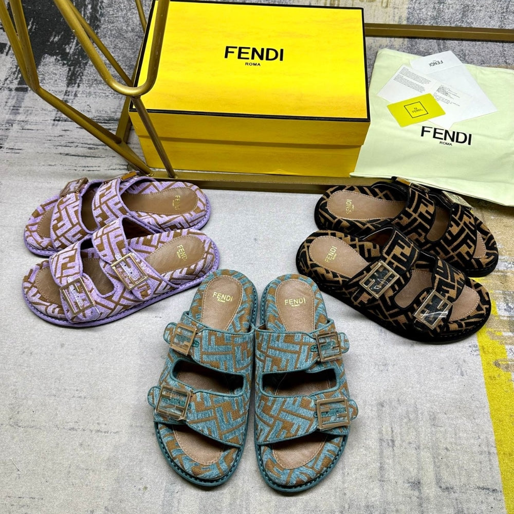 FD FEEL  FF JACQUARD VELVET SLIDES LIGHT BLUE  8X8326AOTMF1R88