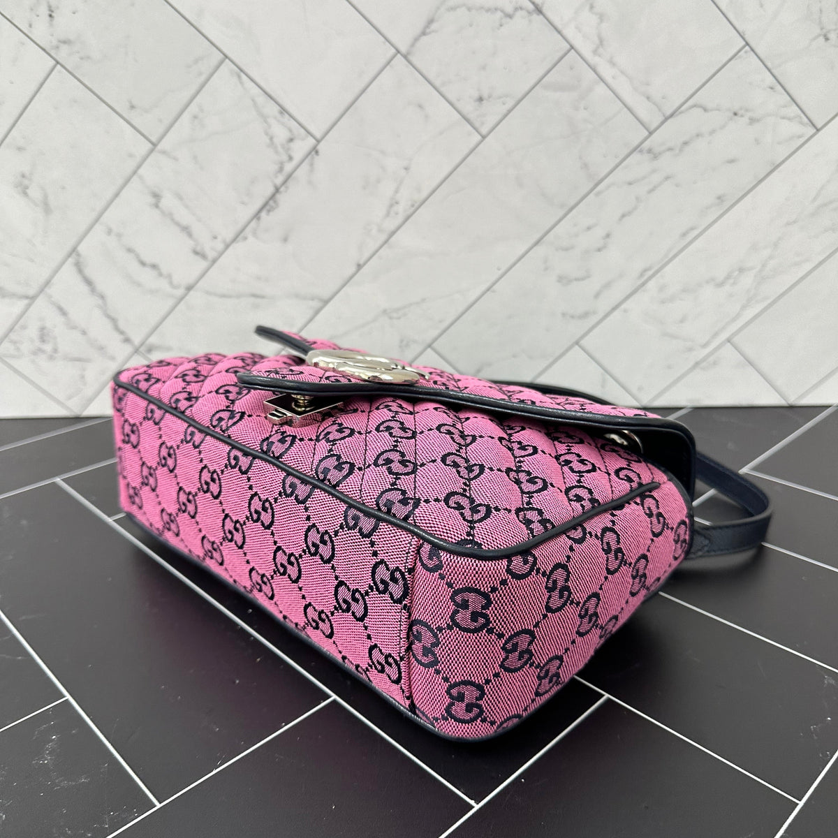 BRAND NEW Gucci Pink Canvas Small Marmont Crossbody Bag