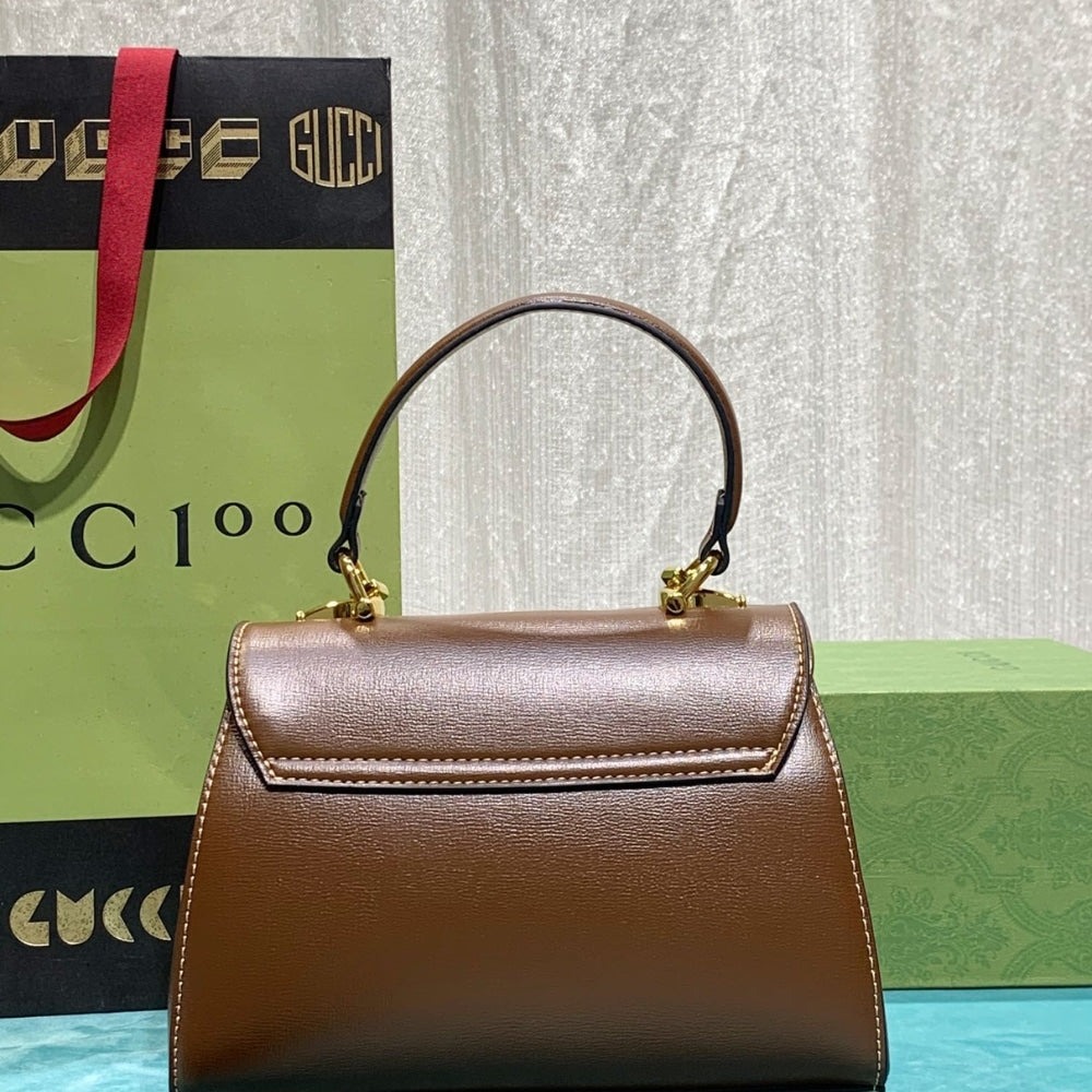 GG HORSEBIT 1955 MINI TOP HANDLE BAG LIGHT BROWN 29CM 703848 AAA7G 2361