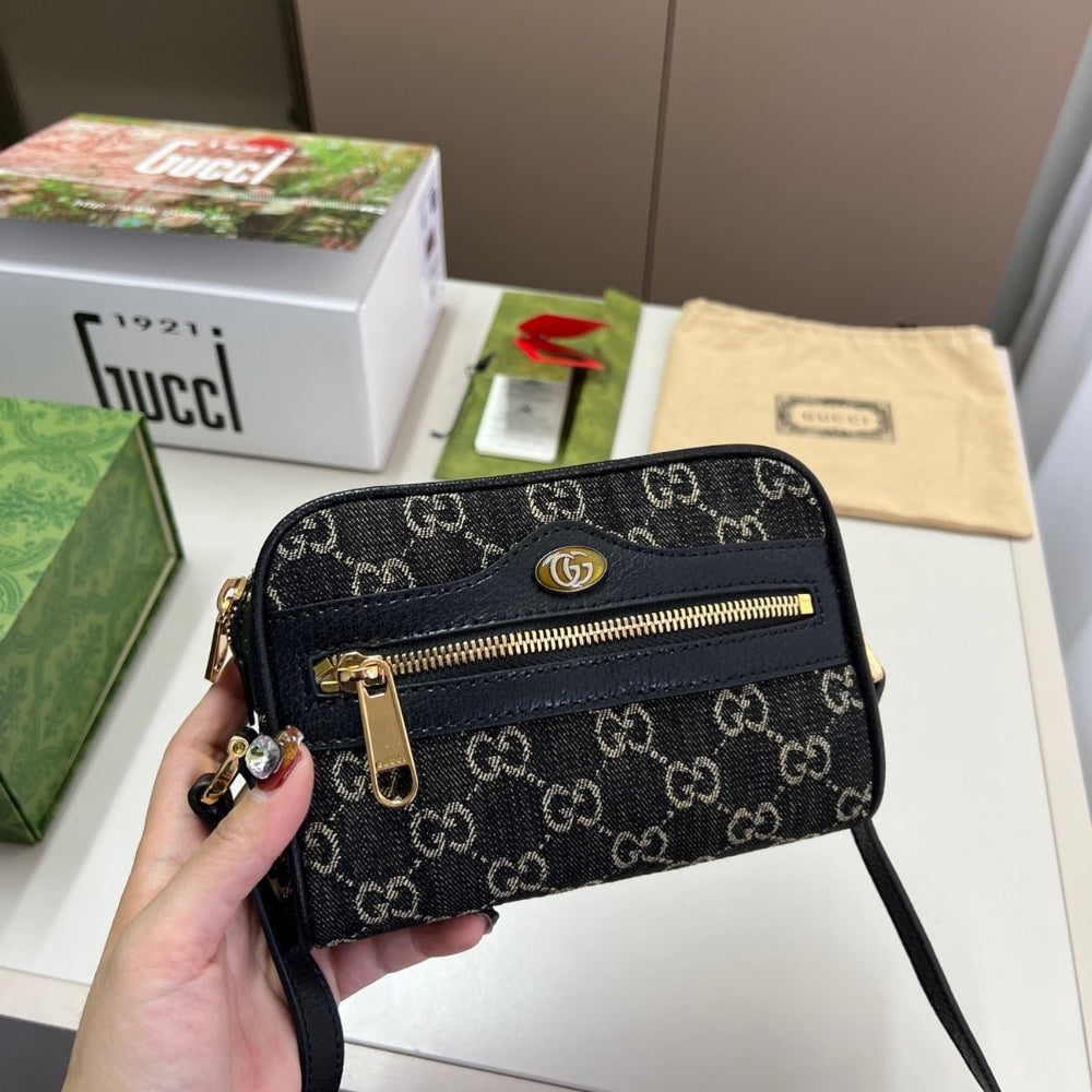 GG OPHIDIA SHOULDER BAG GG DENIM MINI BLACK 17CM