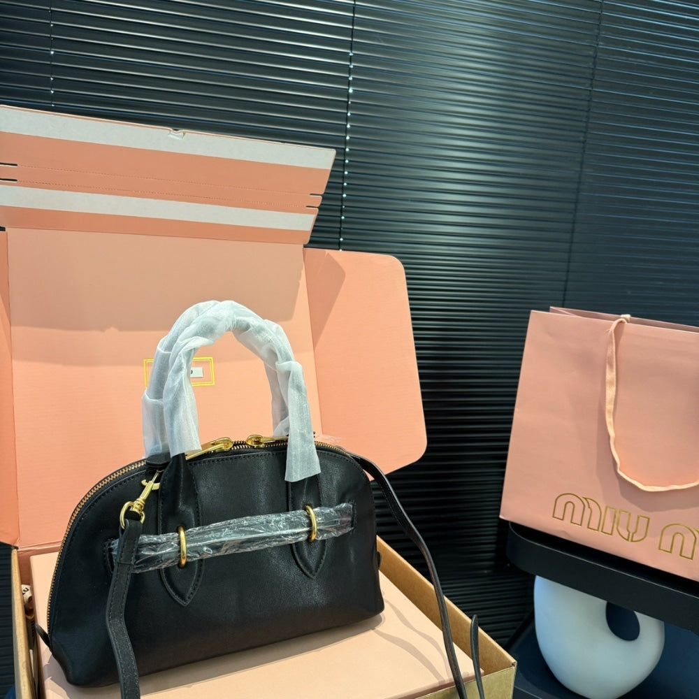 MIUMIU AVENTURE NAPPA TOP HANDLE BAG BLACK 28CM 5BB169 2BBL F0002 V OOO
