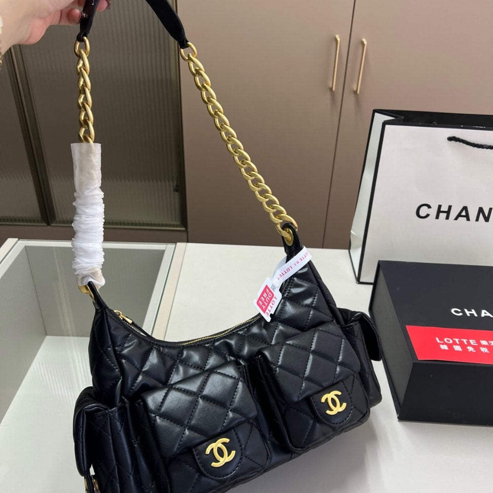 CC MAXI HOBO BAG GOLD TONE METAL BLACK 25CM