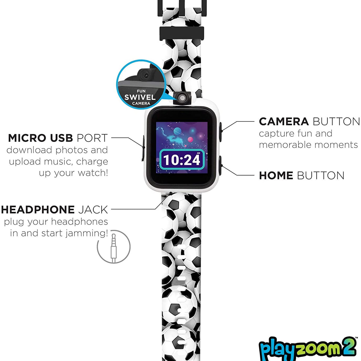 PlayZoom 2 Kids Smartwatch & Earbuds Set: Soccer Print