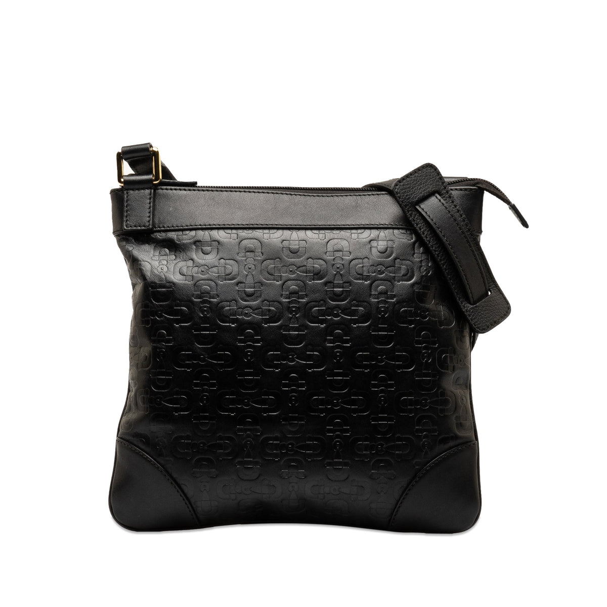 GUCCI Embossed Leather Horsebit Crossbody Bag