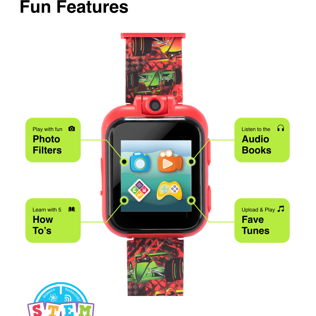 PlayZoom 2 Kids Smartwatch: Racing Cars Print in Black
