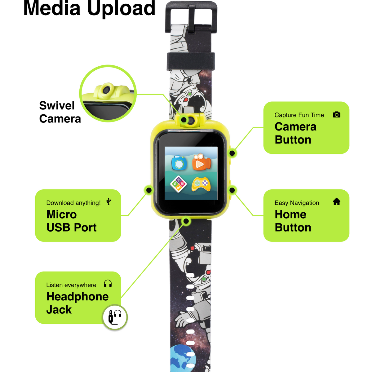 PlayZoom 2 Kids Smartwatch: Astronaut Outerspace Print in Black