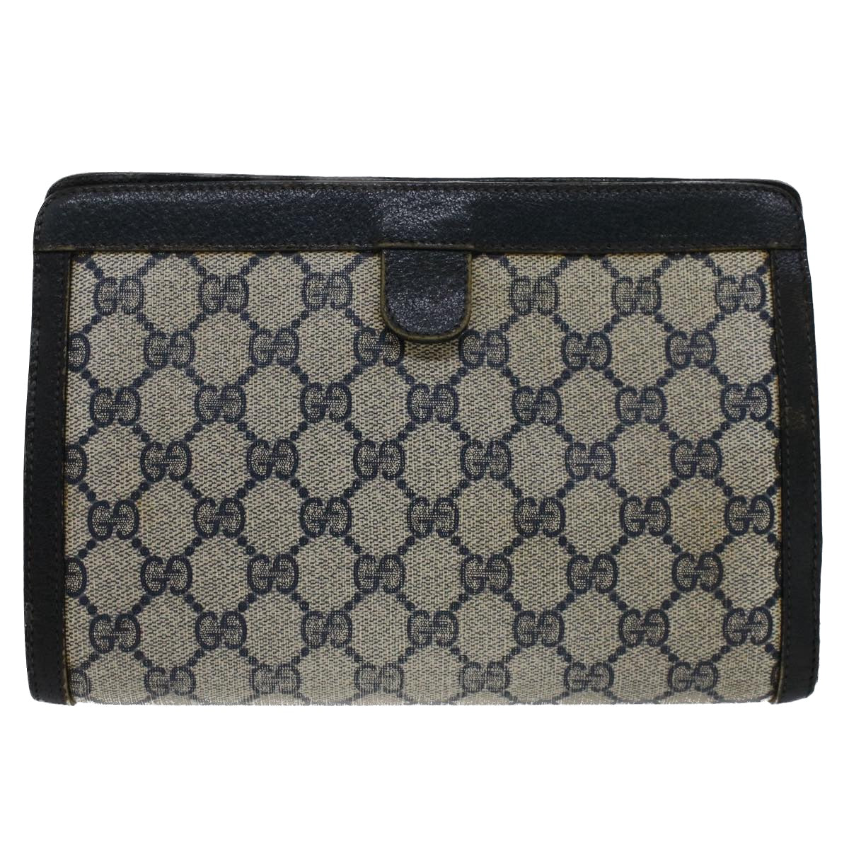 GUCCI GG Canvas Sherry Line Clutch Bag Gray Red Navy 89.01.032 Auth 51456