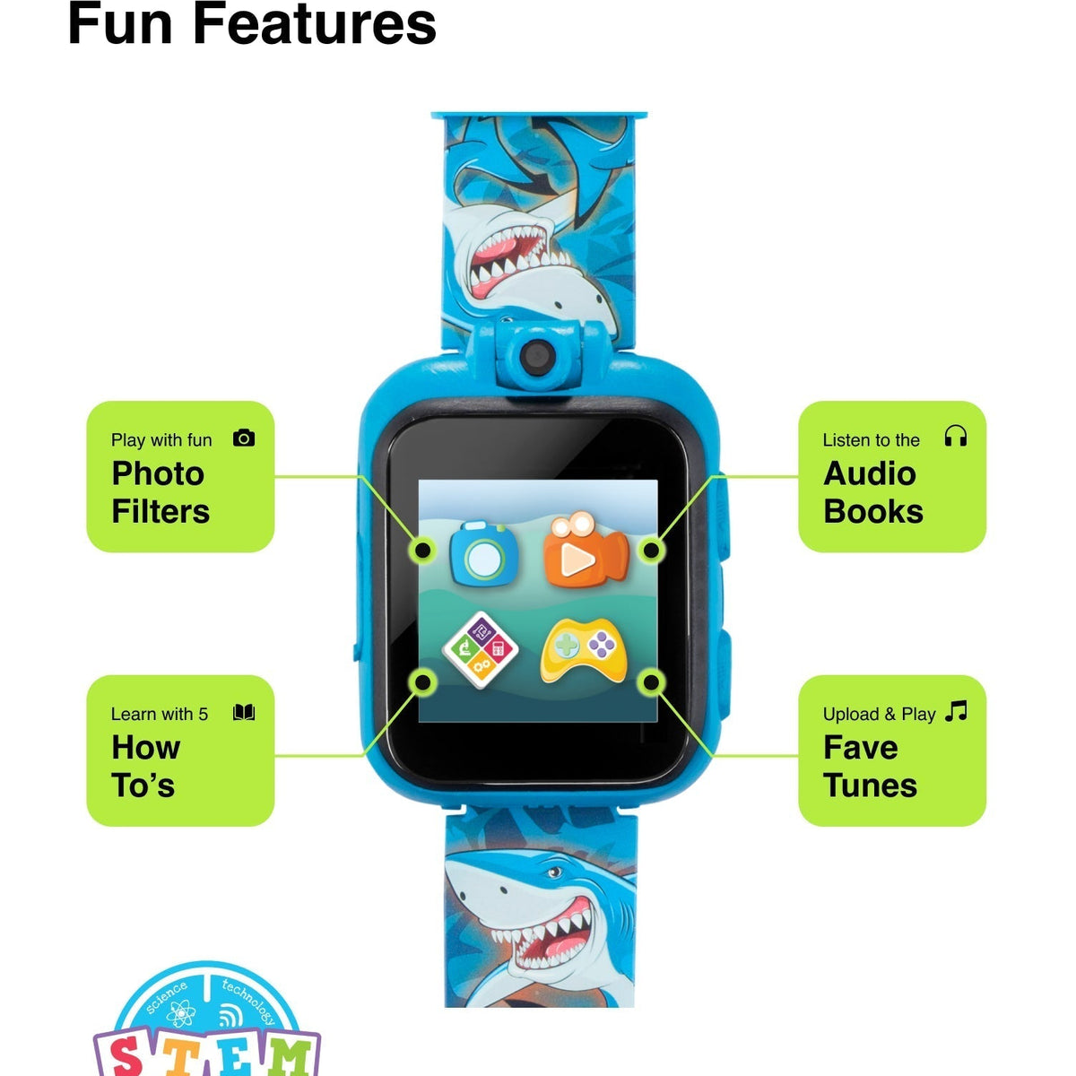 Playzoom Kids Smartwatch & Earbuds Set: Blue Shark