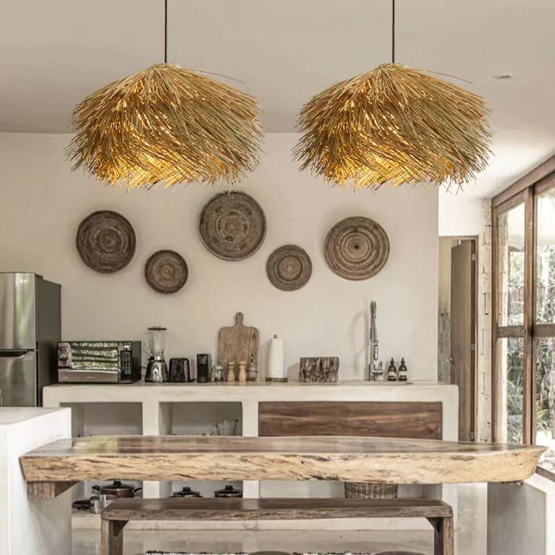 Rattan Ceiling Lamp Vintage Rattan Chinese Style Chandelier