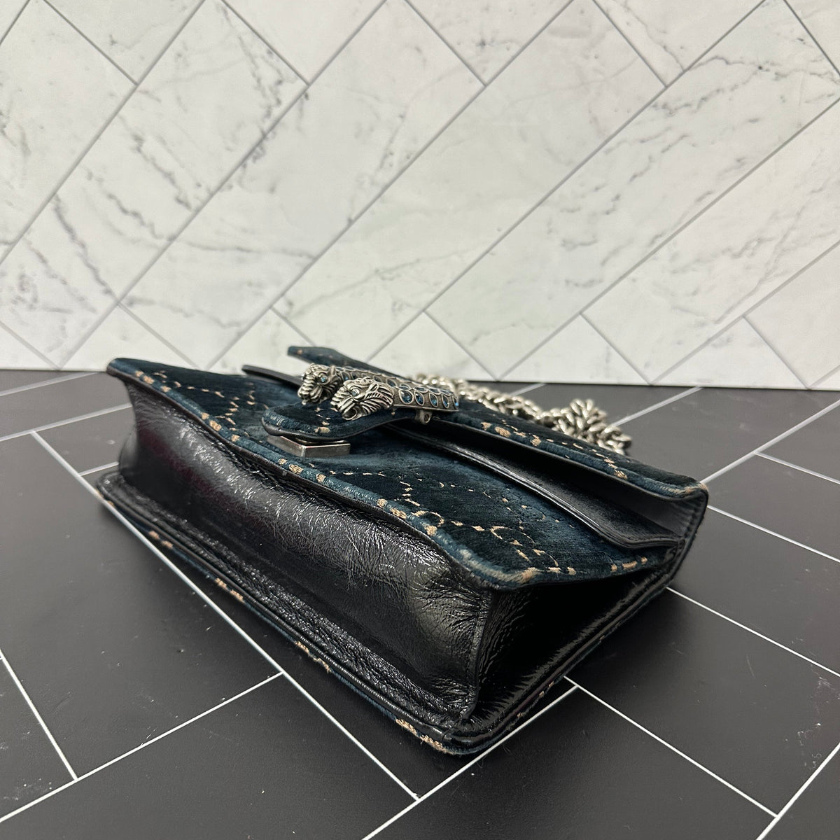 Gucci Blue Velour Small Dionysus Crossbody Bag